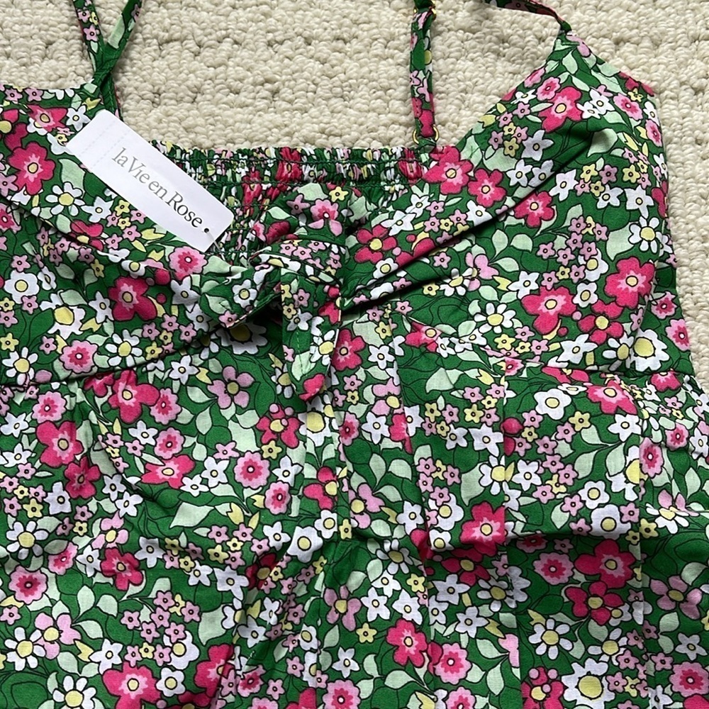 La Vie en Rose Aqua NWT Sleeveless Floral Babydoll Dress Size Small NEW - Picture 4 of 12
